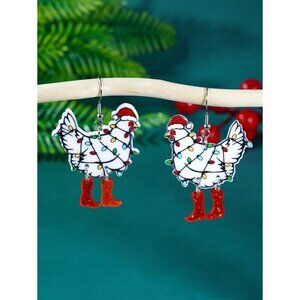 1pair European American Fashion Christmas Hat Chicken Shaped Light Up Earrings
